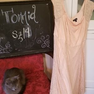 Blush pink off shoulder lace dress